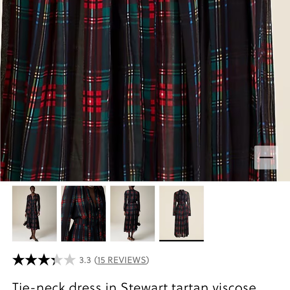 Tie-neck dress in Stewart tartan viscose chiffon